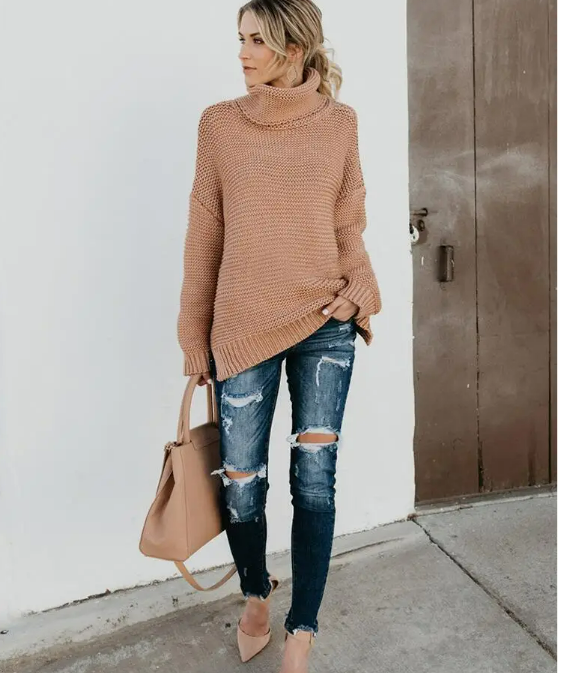 Briana Trui | Dames Herfst Oversized Gebreide Trui met Col