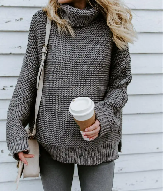 Briana Trui | Dames Herfst Oversized Gebreide Trui met Col