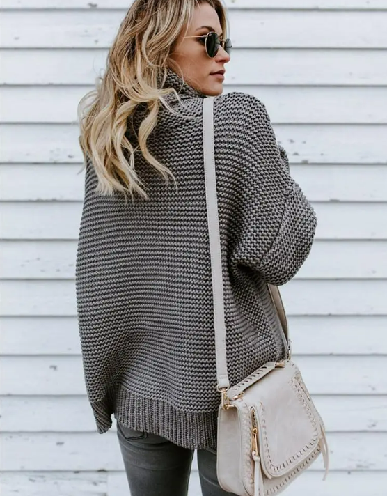 Briana Trui | Dames Herfst Oversized Gebreide Trui met Col