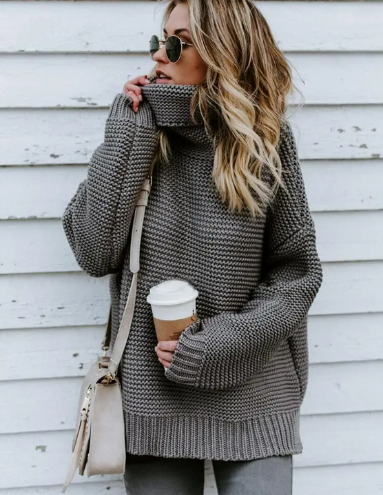 Briana Trui | Dames Herfst Oversized Gebreide Trui met Col