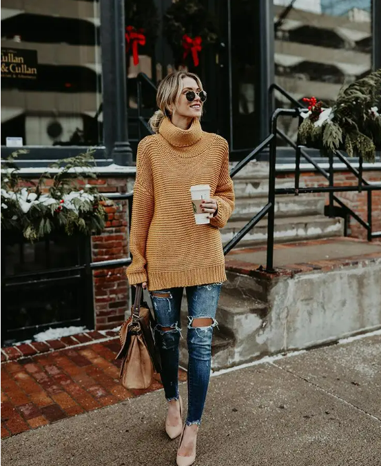 Briana Trui | Dames Herfst Oversized Gebreide Trui met Col