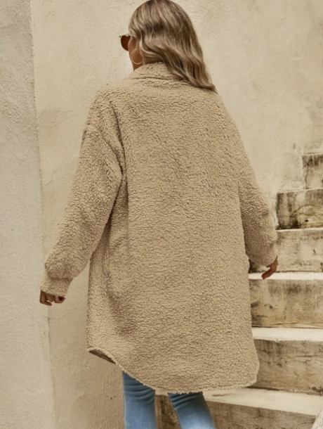 Yelva Jas | Herfst Lange Teddy Jas met Knopen