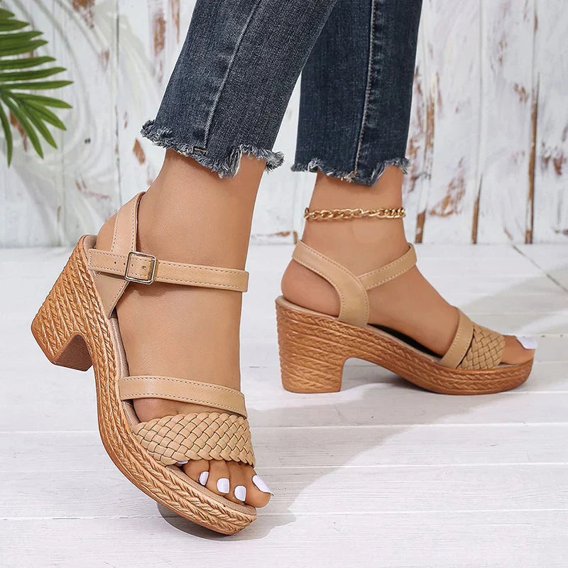 Dames Gevlochten Bandjes Sandalen met Blokhak