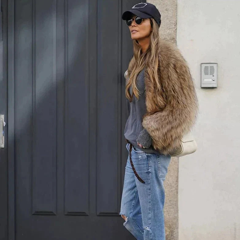 Pearla Coat | Dames Modejas in pluche imitatiebont