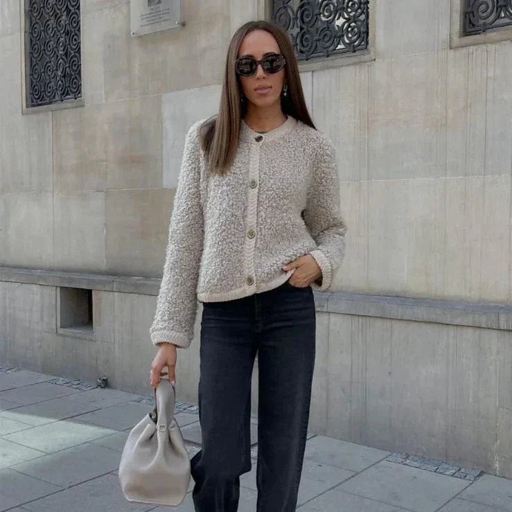 Yoanna Vest | Herfst Kort Gebreid Vest met Knopen