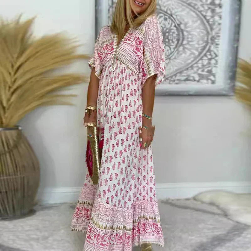 Dames Bohemian Print Maxi Jurk