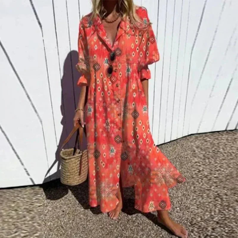 Women's Bohemian Maxi Dress with Flowy Fit