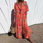 Dames Bloemenprint Maxi Jurk Lange Mouwen
