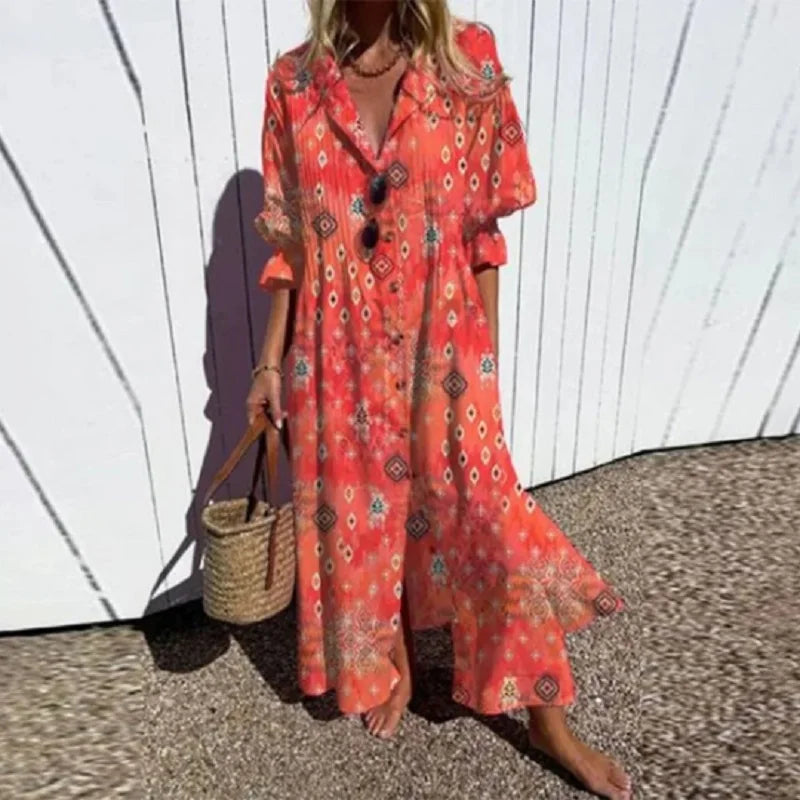 Dames Bloemenprint Maxi Jurk Lange Mouwen