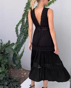 Dames Kant Midi Jurk met V Hals