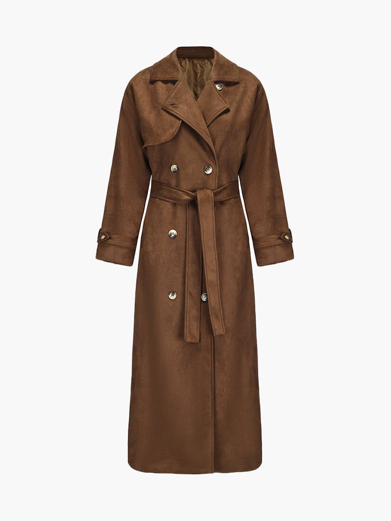 Xemena Jas | Herfst Bruine Faux Suède Trenchcoat