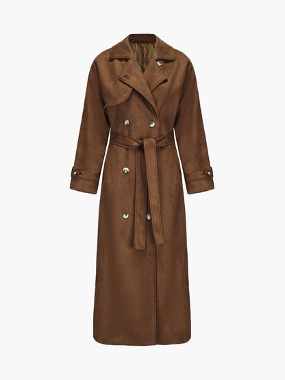 Xemena Jas | Herfst Bruine Faux Suède Trenchcoat