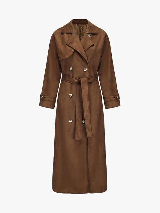 Xemena Jas | Herfst Bruine Faux Suède Trenchcoat
