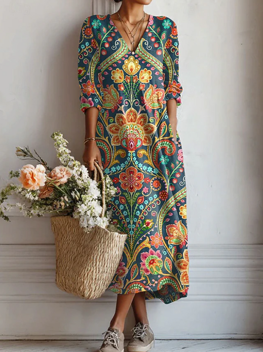 Dames Bohemian Comfort Midi Jurk Mozaïekprint