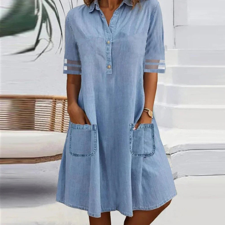 Dames Denim Mini Jurk met Zakken