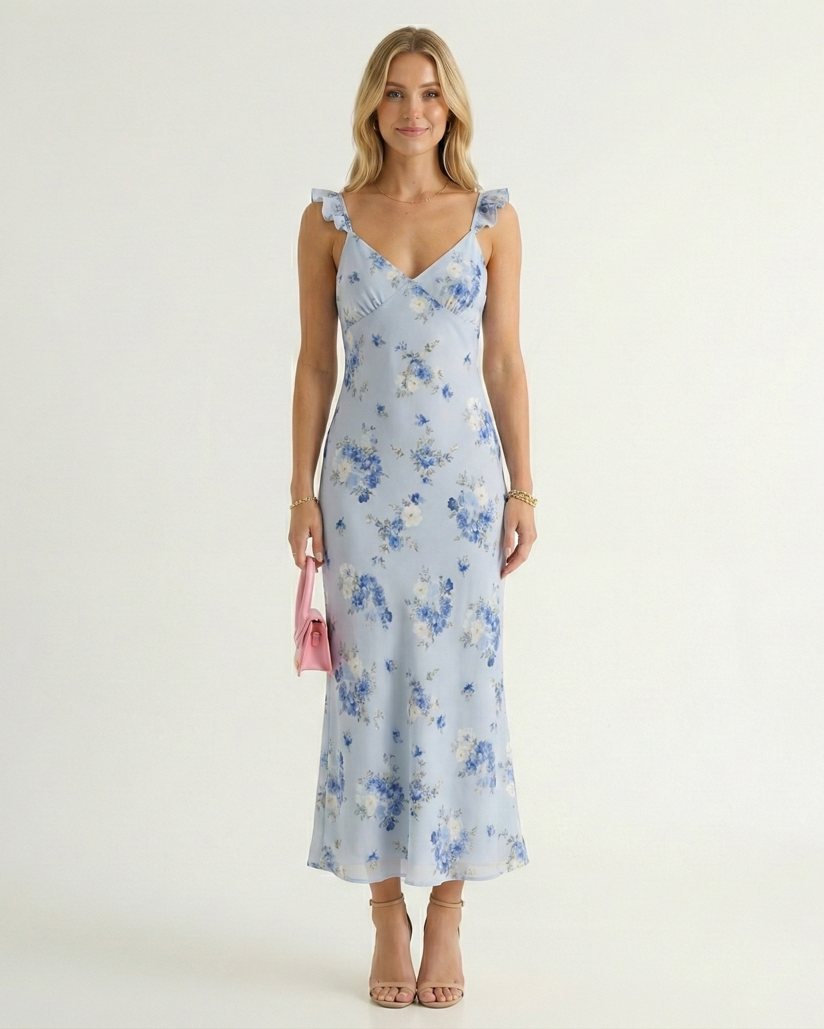Women's Floral Print Midi Dress Spaghetti Straps