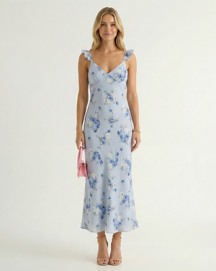 Dames Bloemenprint Midi Jurk Spaghettibandjes