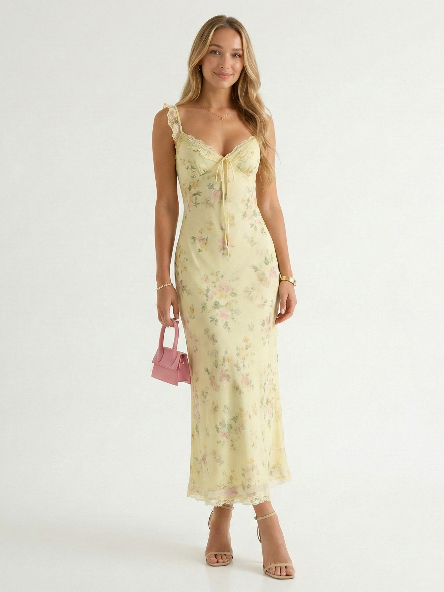 Women's Floral Print Midi Dress Spaghetti Straps