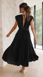 Dames Geplooide Maxi Jurk met V Hals en Tailleband