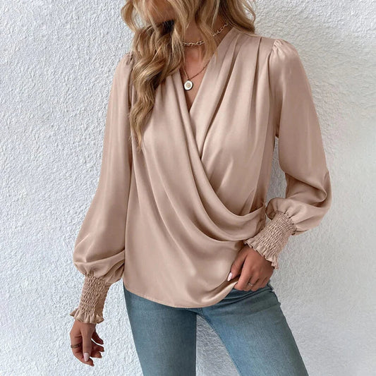 Saniya Blouse | Dames Herfst Elegante Crossover Blouse met Lange Mouwen