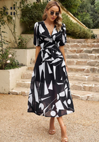 Dames Elegante Bloemenprint Midi Jurk