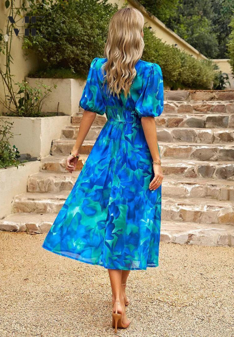 Dames Elegante Bloemenprint Midi Jurk