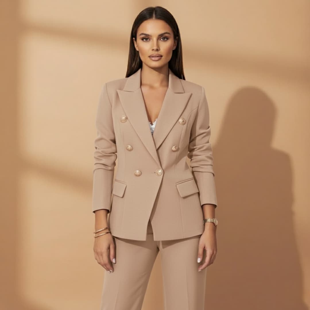 Dames Dubbelrijig Broekpak Elegante Stijl