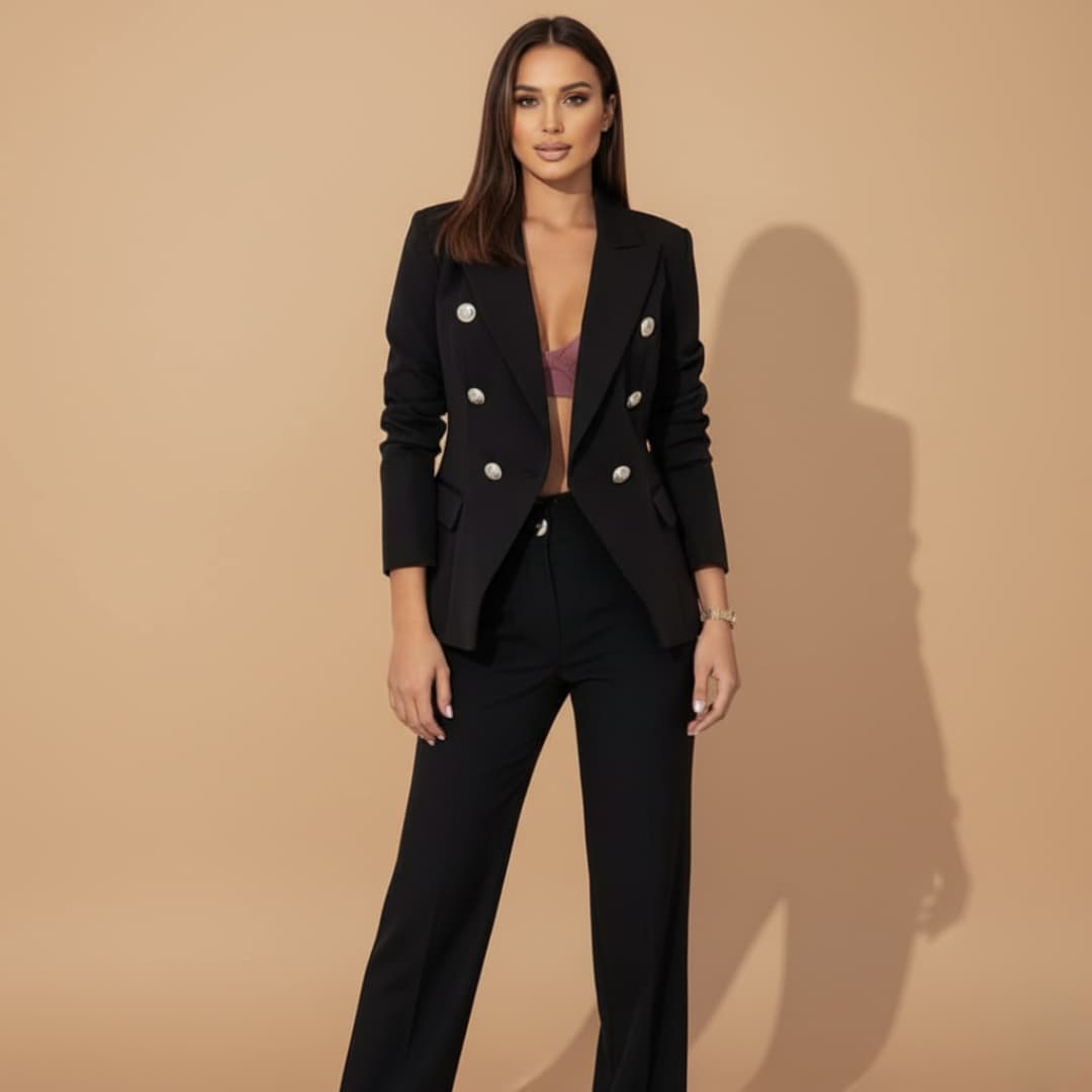 Dames Dubbelrijig Broekpak Elegante Stijl