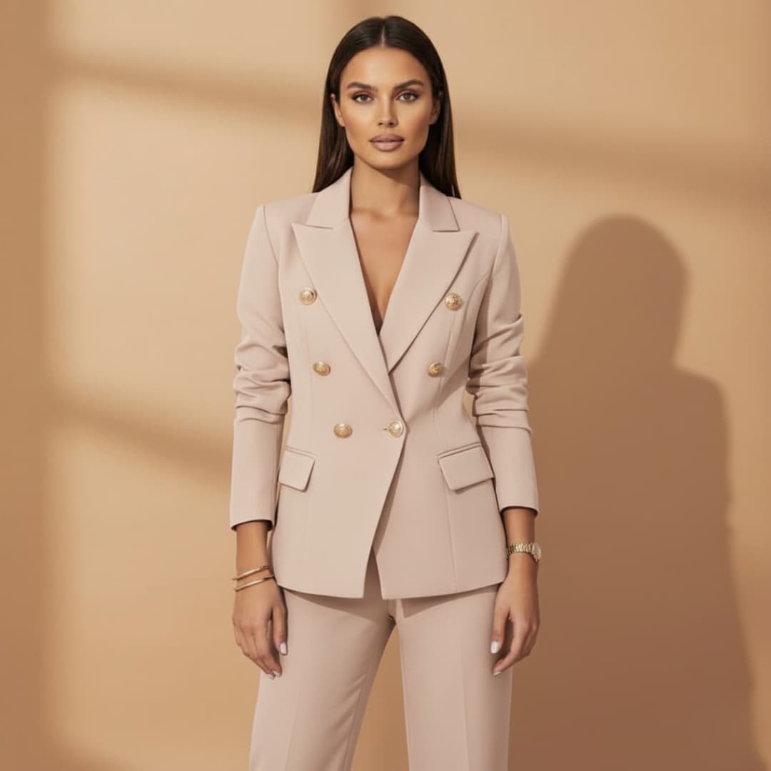 Dames Dubbelrijig Broekpak Elegante Stijl