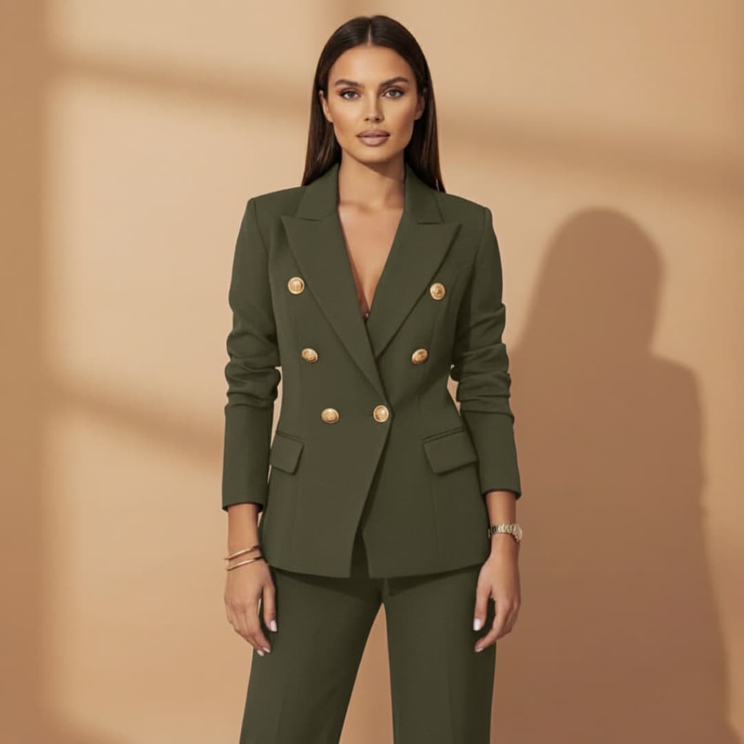 Dames Dubbelrijig Broekpak Elegante Stijl
