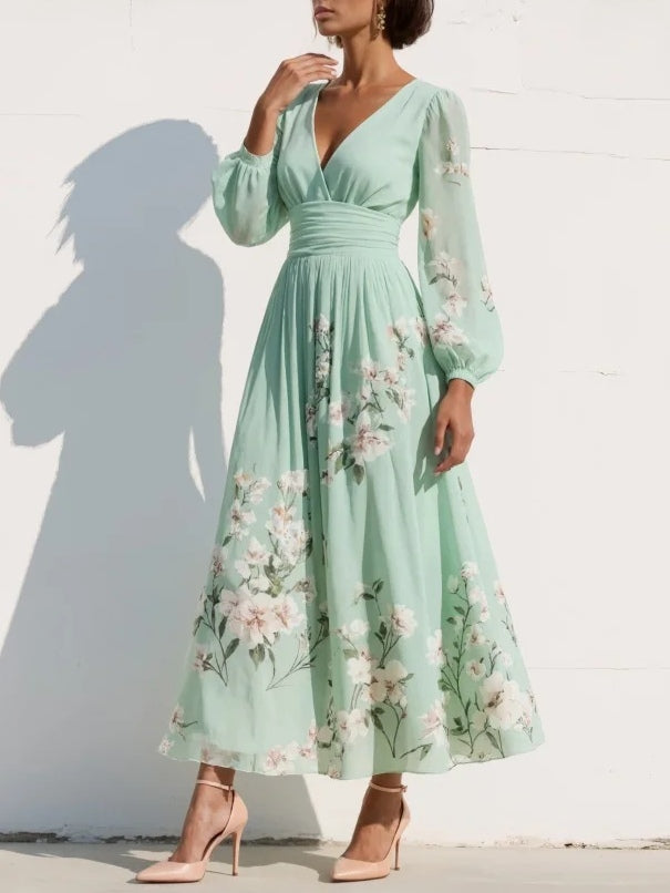 Dames Bloemenprint Midi Jurk Geplooid