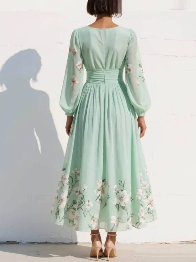 Dames Bloemenprint Midi Jurk Geplooid
