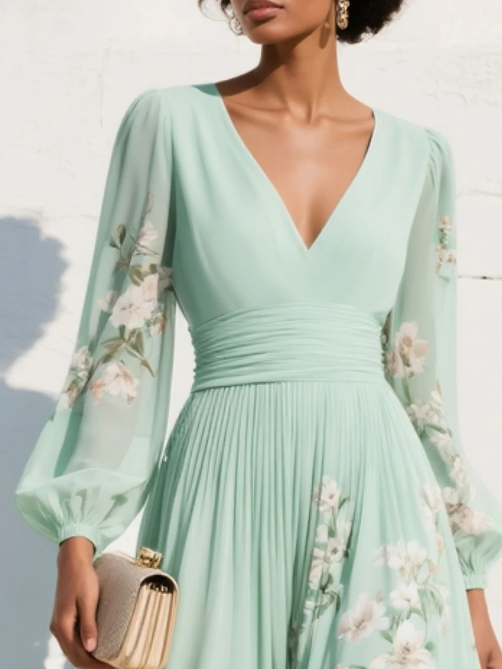 Dames Bloemenprint Midi Jurk Geplooid