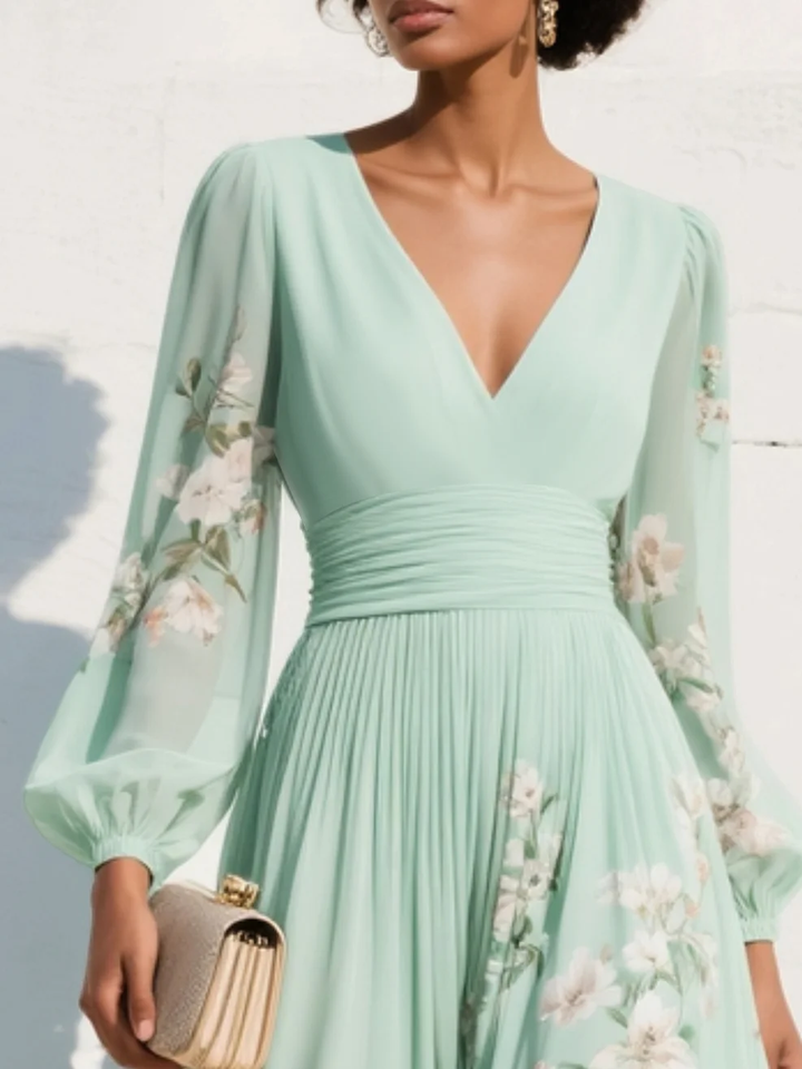 Dames Bloemenprint Midi Jurk Geplooid