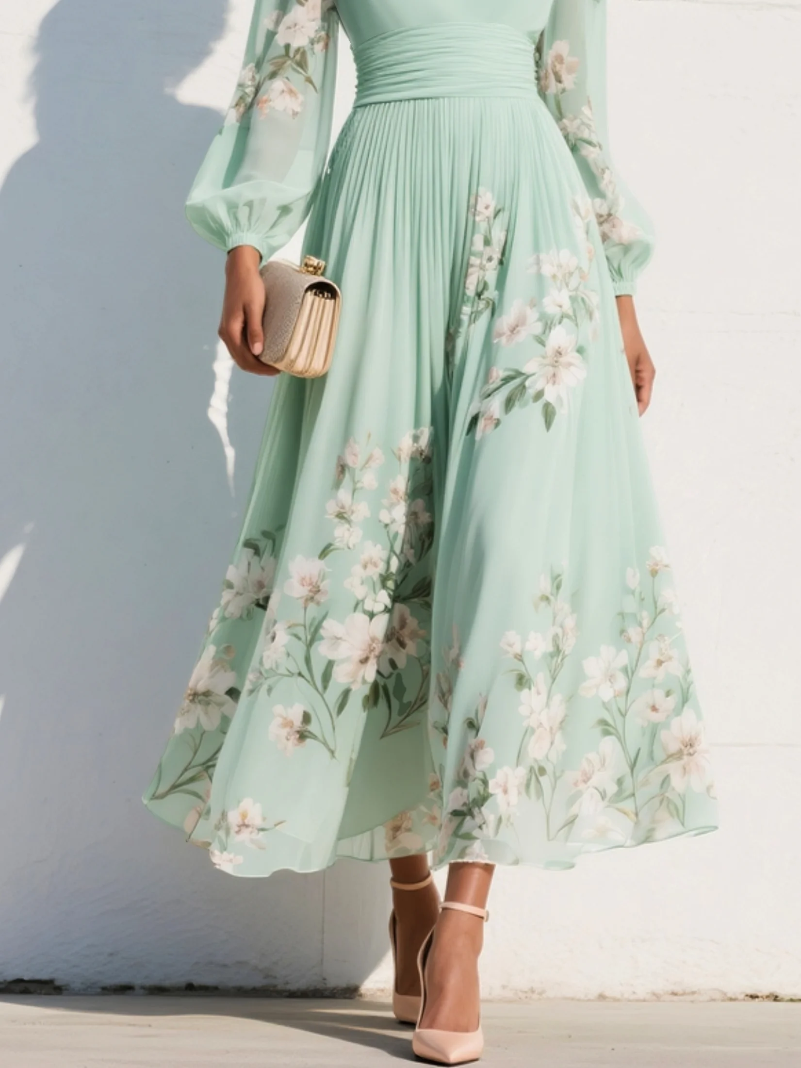Dames Bloemenprint Midi Jurk Geplooid