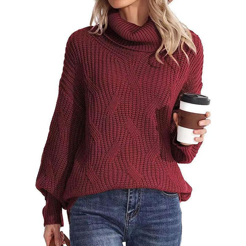 Ulliana Jumper | Dames Herfst Kabelgebreide Coltrui Jumper Met Geribde Mouwen