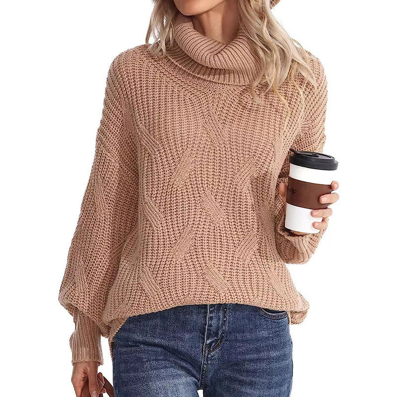 Ulliana Jumper | Dames Herfst Kabelgebreide Coltrui Jumper Met Geribde Mouwen