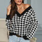 Ursula Jumper | Dames Herfst Diepe V-hals Houndstooth Gebreide Jumper