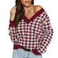 Ursula Jumper | Dames Herfst Diepe V-hals Houndstooth Gebreide Jumper