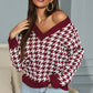 Ursula Jumper | Dames Herfst Diepe V-hals Houndstooth Gebreide Jumper