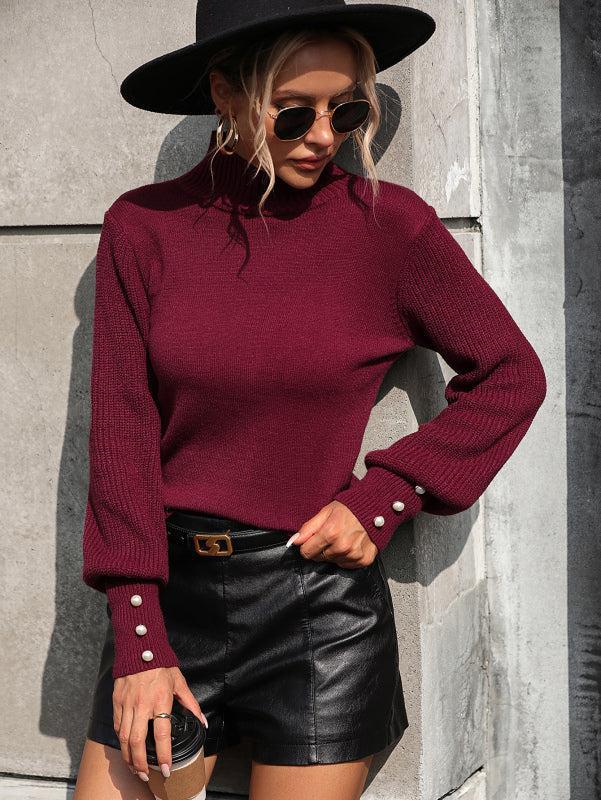 Ubaida Jumperi | Dames Herfst Gebreide Coltrui Met Parel Detail Aan De Mouwen