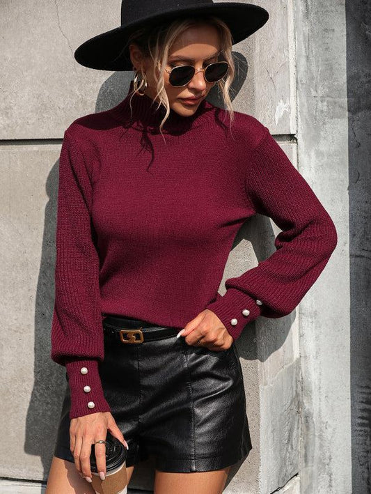Ubaida Jumperi | Dames Herfst Gebreide Coltrui Met Parel Detail Aan De Mouwen