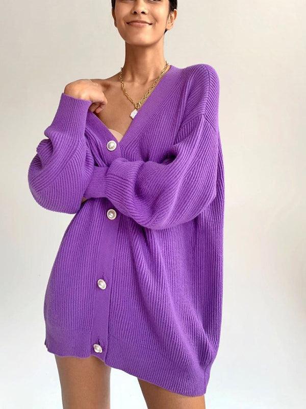 Una Vest | Dames Herfst Oversized Geribd Vest met Knopen