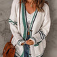 Usma Vest | Dames Herfst Gebreid Vest met Gestreepte Randen en Pockets