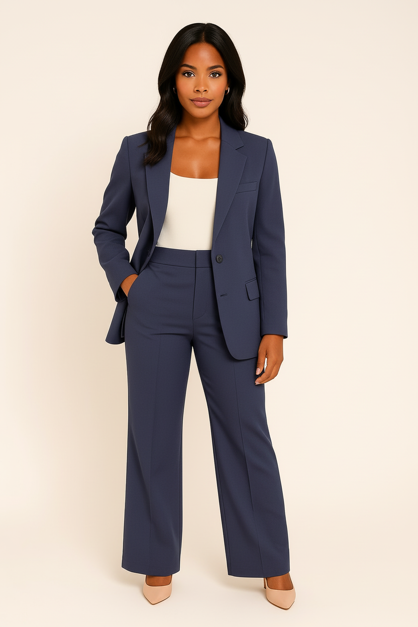 Dames Blazer Set met Wijde Broekspijpen