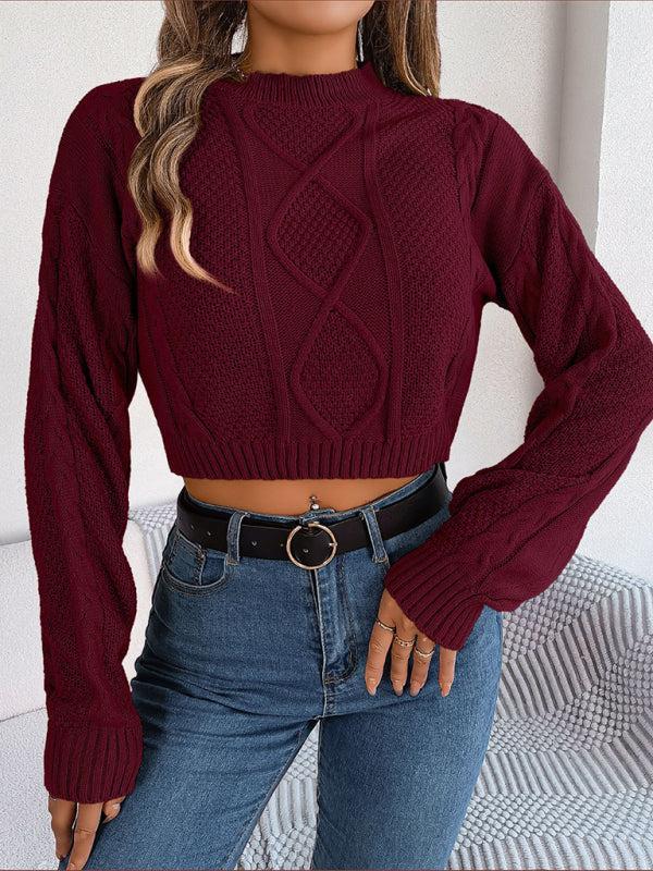 Urvashi Jumper | Dames Herfst Kort Gebreide Jumper met Gedraaid Patroon