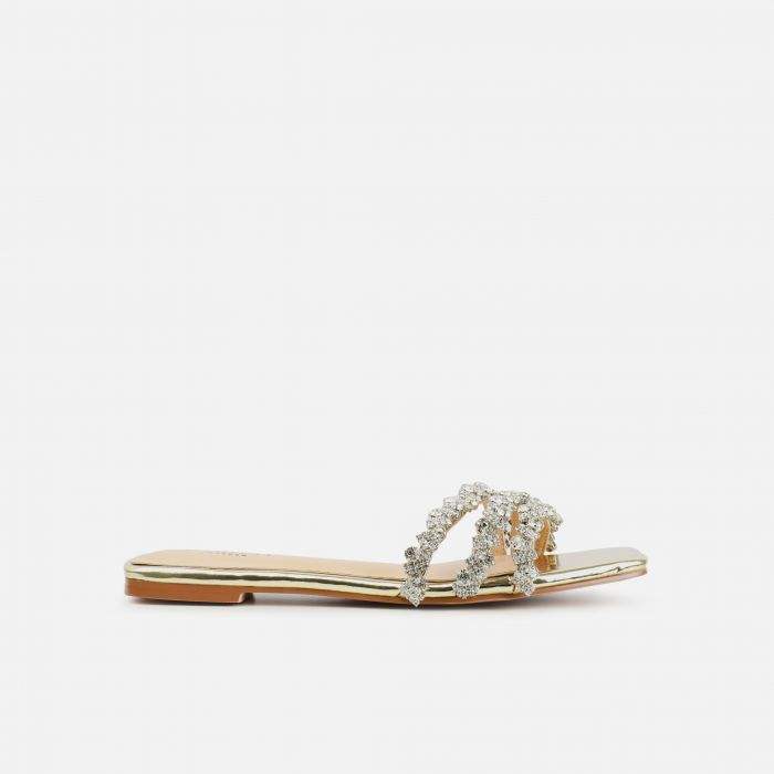 Dames Platte Sandalen met Strass Details