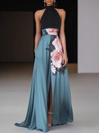 Dames Mouwloze Bloemenprint Maxi Jurk met Split