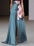 Dames Mouwloze Bloemenprint Maxi Jurk met Split