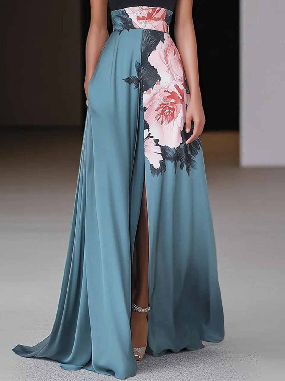 Dames Mouwloze Bloemenprint Maxi Jurk met Split